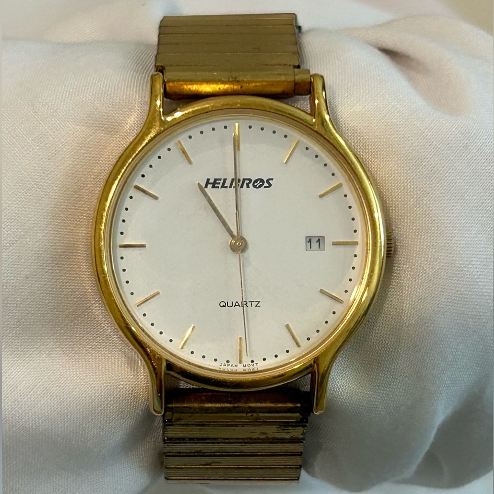 Vintage Gold HelBros Quartz watch UNTESTED adjustable wrist band